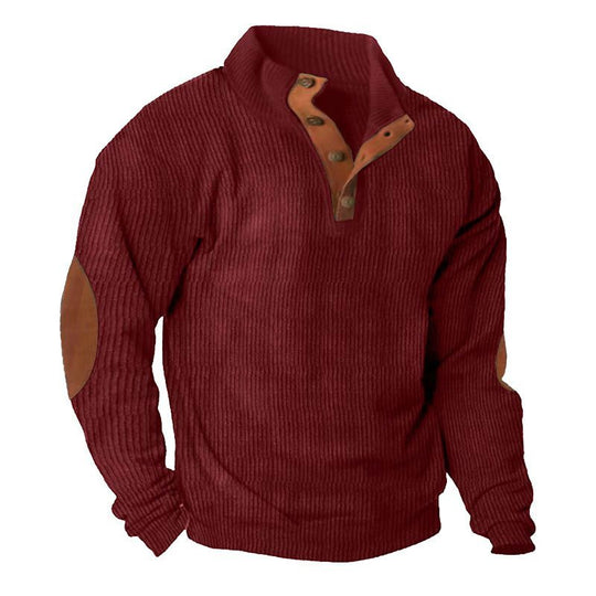 Herren Strukturierter Pullover mit Henley-Knopfleiste, Ellbogen-Patches und zweifarbigem Block Shop Nory