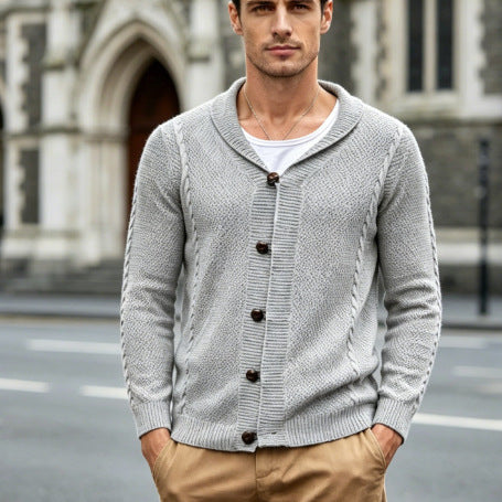 Herren Feinstrick-Cardigan mit Schalkragen, Karabiner-Verschlüssen und Strukturstrick Shop Nory