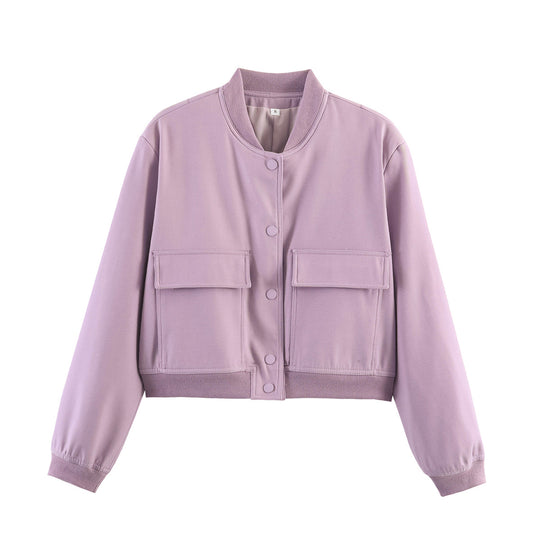 Damen Kurz geschnittene Utility‑Bomberjacke mit großen Klappentaschen und Rippbündchen Shop Nory