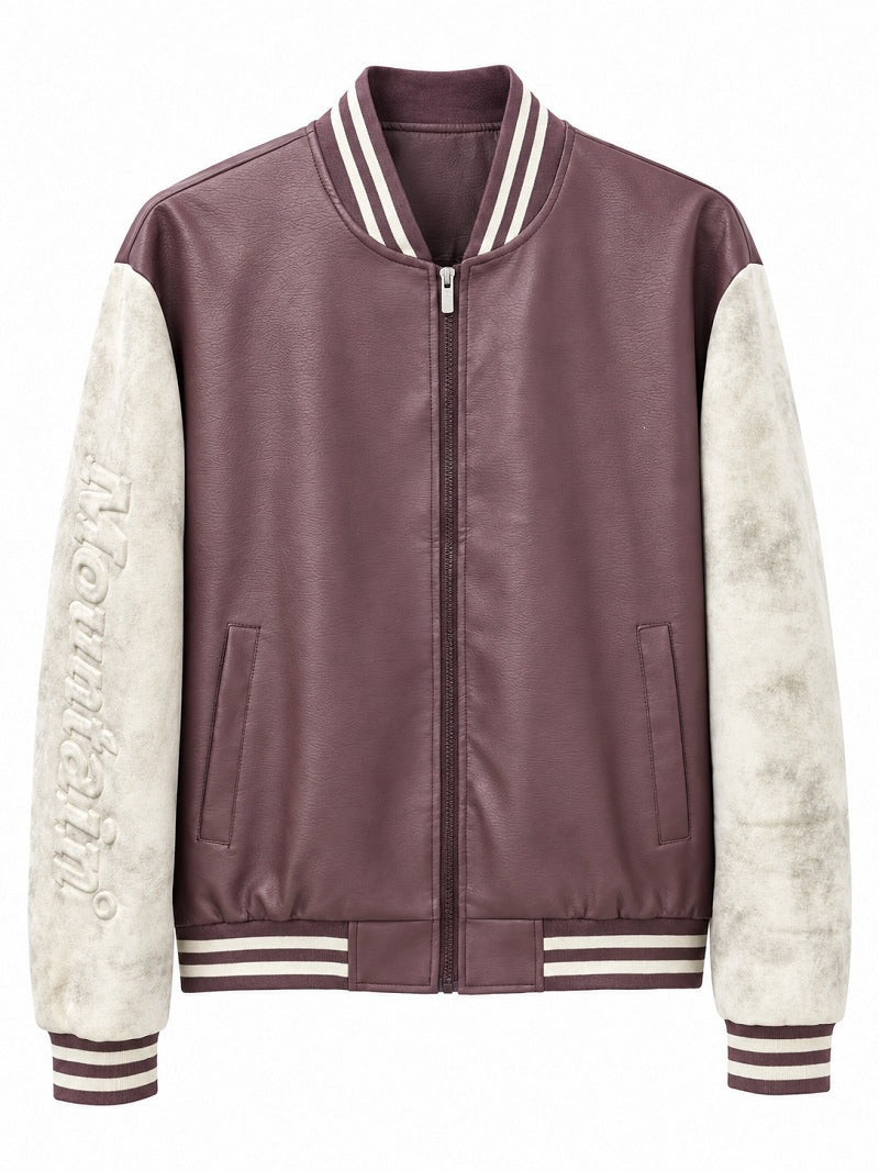Herren Varsity‑Bomberjacke im College‑Stil mit Lederimitatkörper und kontrastierenden Wildlederärmeln Shop Nory