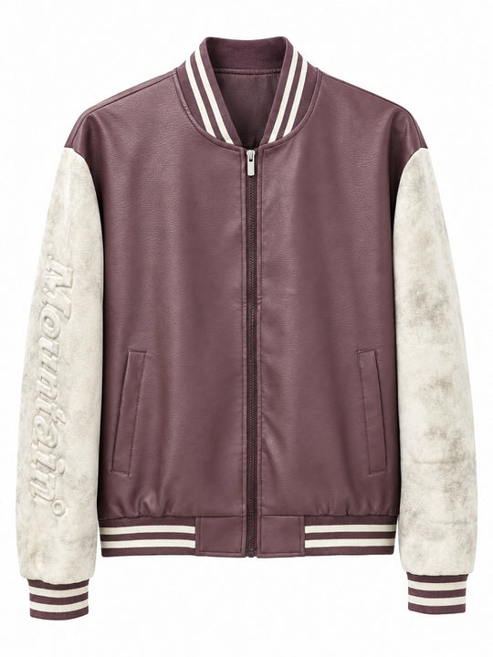 Herren Varsity‑Bomberjacke im College‑Stil mit Lederimitatkörper und kontrastierenden Wildlederärmeln Shop Nory