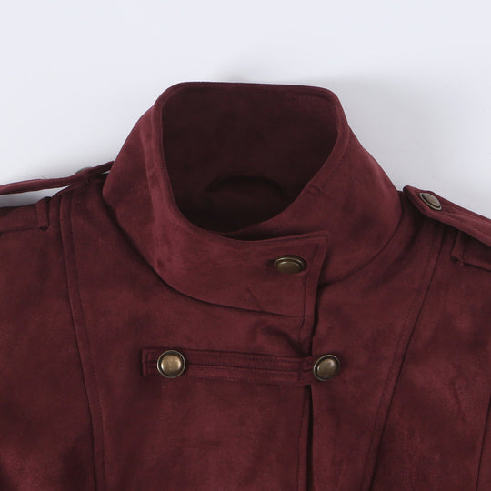 Damen Taillierte Paradejacke aus Veloursimitat mit hoher Knopfsteg‑Blende und Schulterpatten Shop Nory