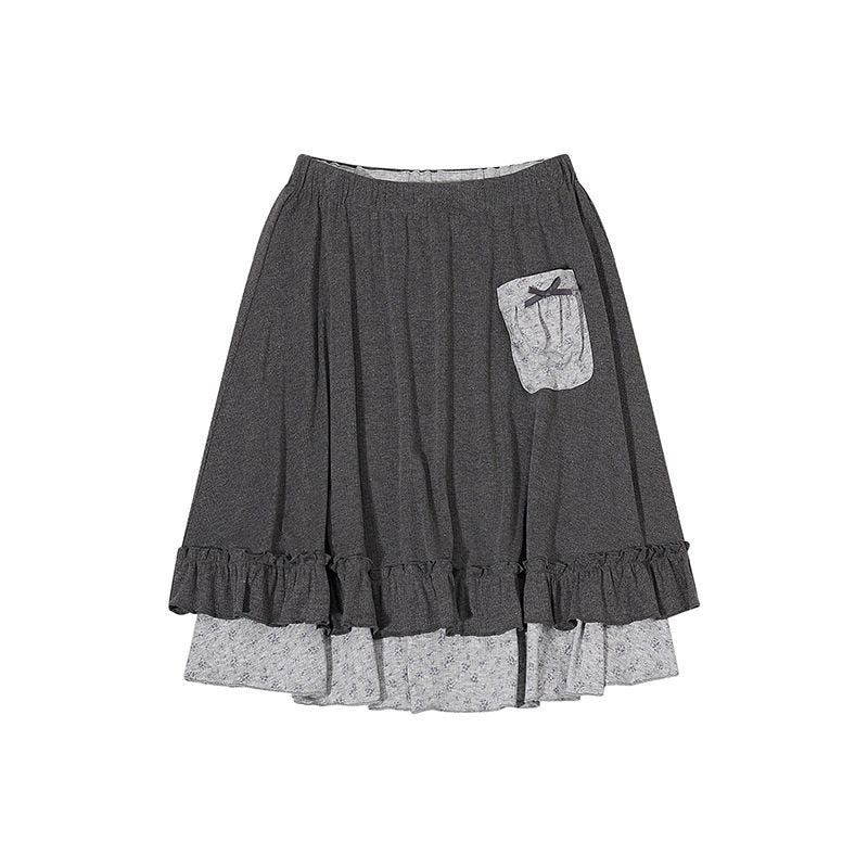 Damen Lagen-Rock mit Volant, elastischem Komfortbund und Zier-Taschendetail Shop Nory