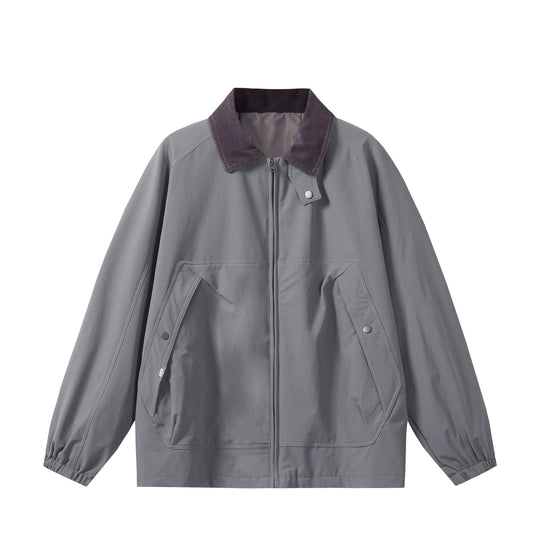 Unisex Kurz geschnittener Boxy-Blouson mit Cordkragen, Reißverschluss und Utility-Pattentaschen Shop Nory