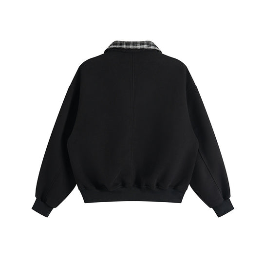 Unisex Lagenlook-Sweatshirt mit eingenähtem Karokragen und seitlichen Einschubtaschen Shop Nory