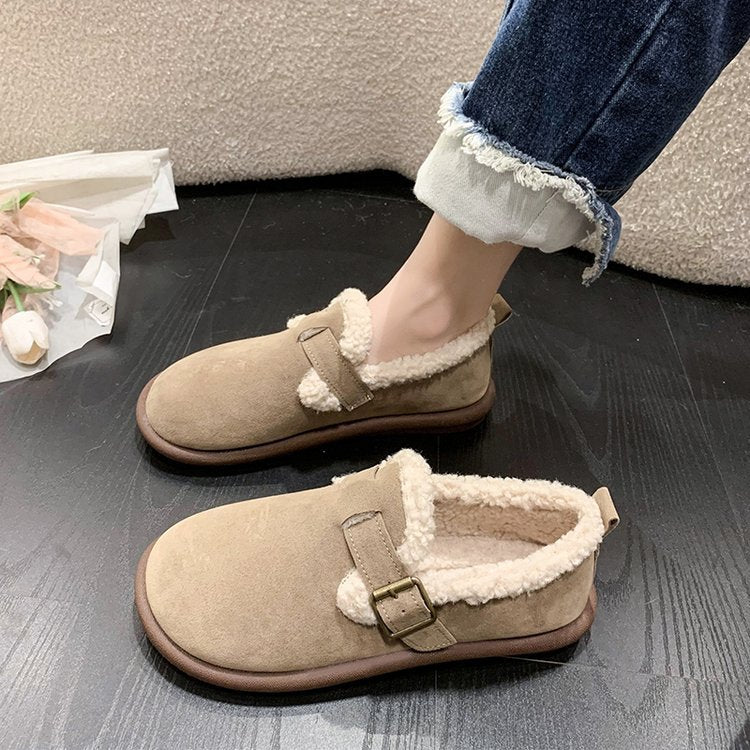 Damen Gefütterte Veloursimitat-Hausschuhe mit verstellbarem Schnallenriemen Shop Nory