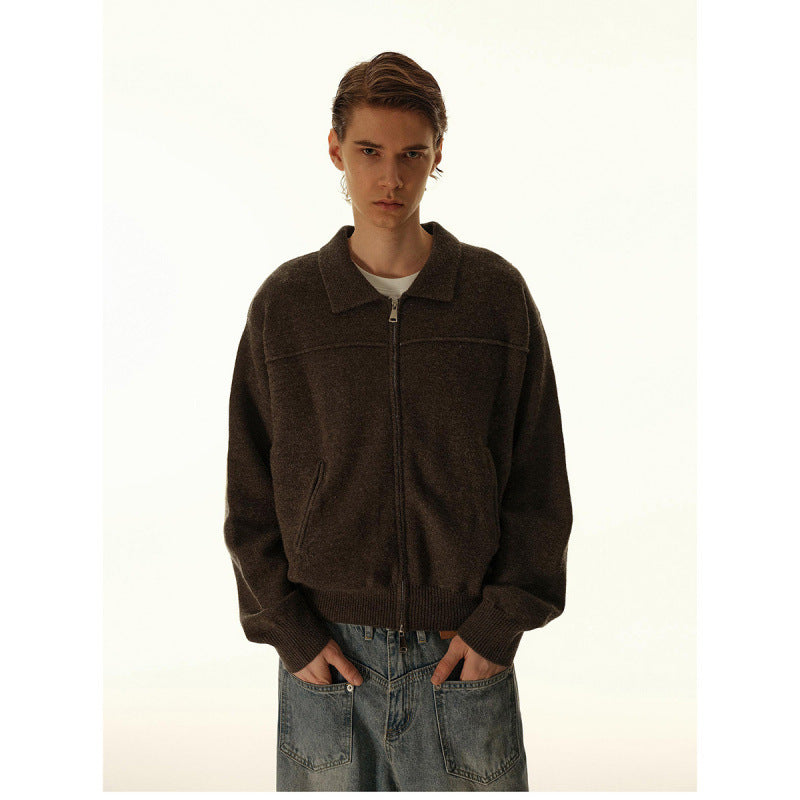 Herren Gestrickte Zipjacke mit Hemdkragen, Rippbündchen und verdeckten Eingrifftaschen Shop Nory