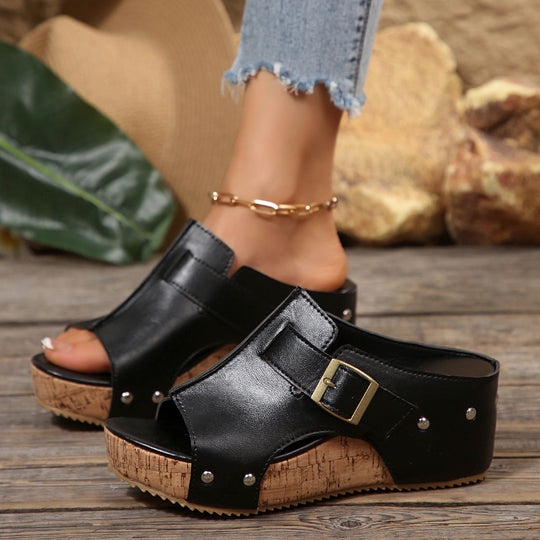 Damen modische Clogs mit verstellbarer Schnalle und korkähnlicher Sohle