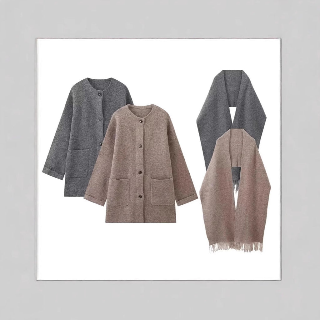 Damen elegante Oversize-Jacke aus warmer Wolle mit Taschen