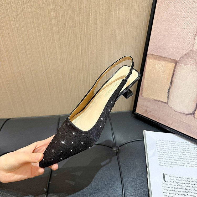Damen glamouröse Slingback-Pumps mit feinen Glitzer-Applikationen und spitzem Design Shopnory