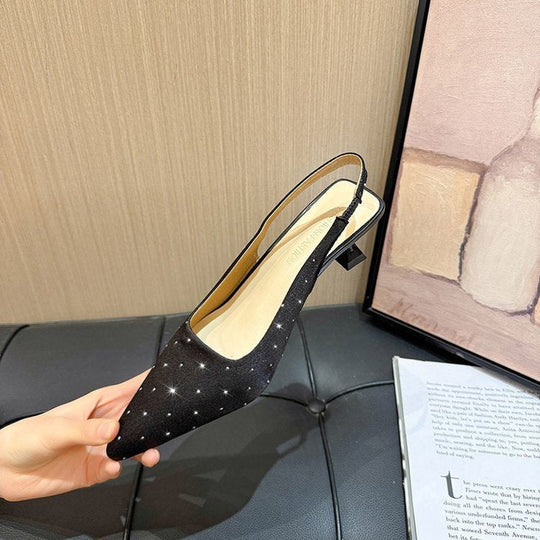 Damen glamouröse Slingback-Pumps mit feinen Glitzer-Applikationen und spitzem Design Shopnory