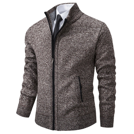 Herren sportliche Strickjacke mit Stehkragen und Reißverschluss