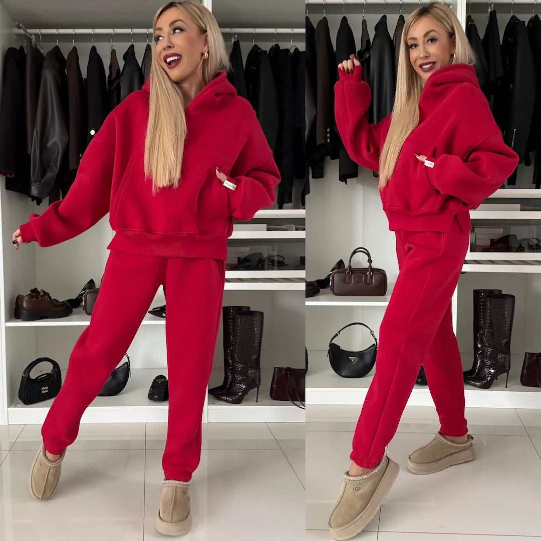 Damen Kurzgeschnittenes Kapuzen-Hoodie und High‑Waist Jogginghose Set aus weichem French-Terry Shop Nory