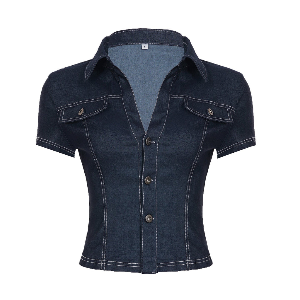 Damen Stylisches Jeanshemd mit taillierter Passform und kurzen Ärmeln