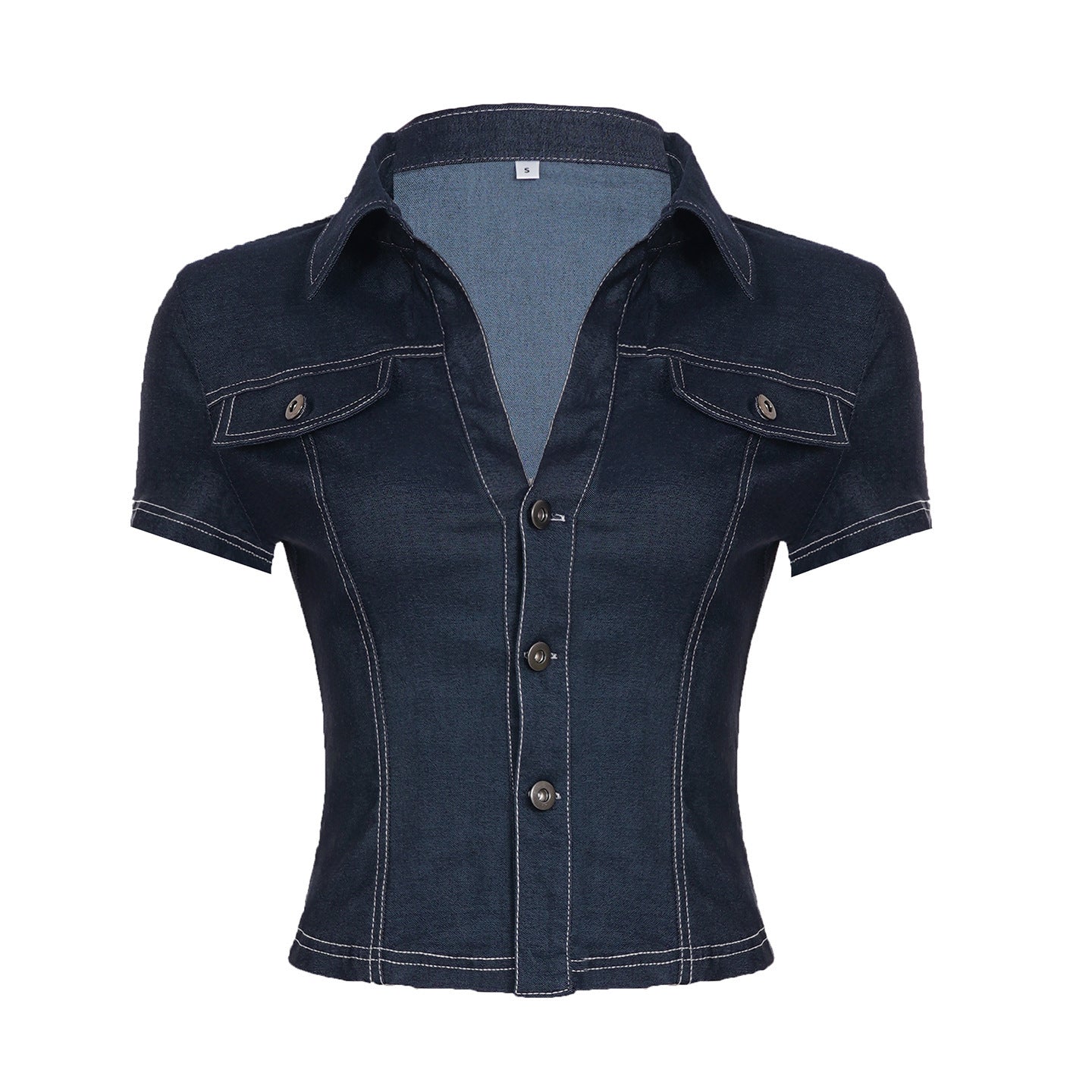 Damen Stylisches Jeanshemd mit taillierter Passform und kurzen Ärmeln