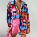 Damen Oversized Bluse mit buntem Grafikdruck
