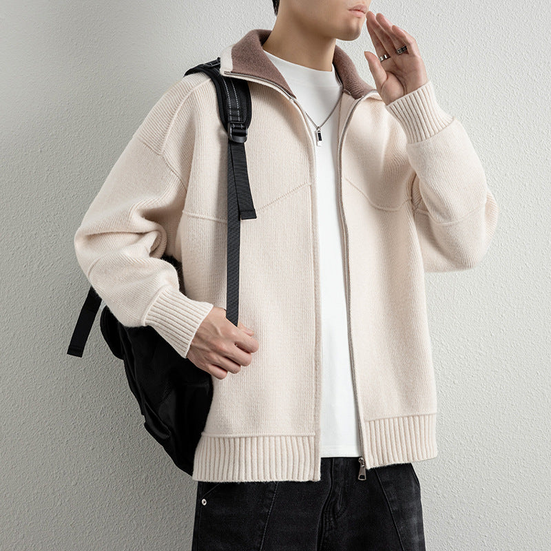 Herren Strick-Zipjacke mit Kontrastkragen und Rippbündchen Shop Nory