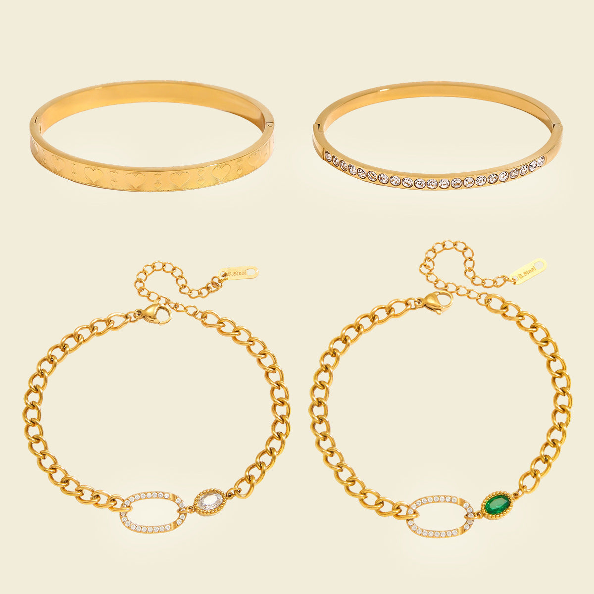 Damen Armreif mit gravierten Herzmotiven und hypoallergener Edelstahlverarbeitung Shop Nory