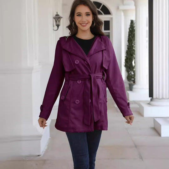 Damen eleganter Trenchcoat mit Gürtel und doppelt geknöpften Details Shopnory