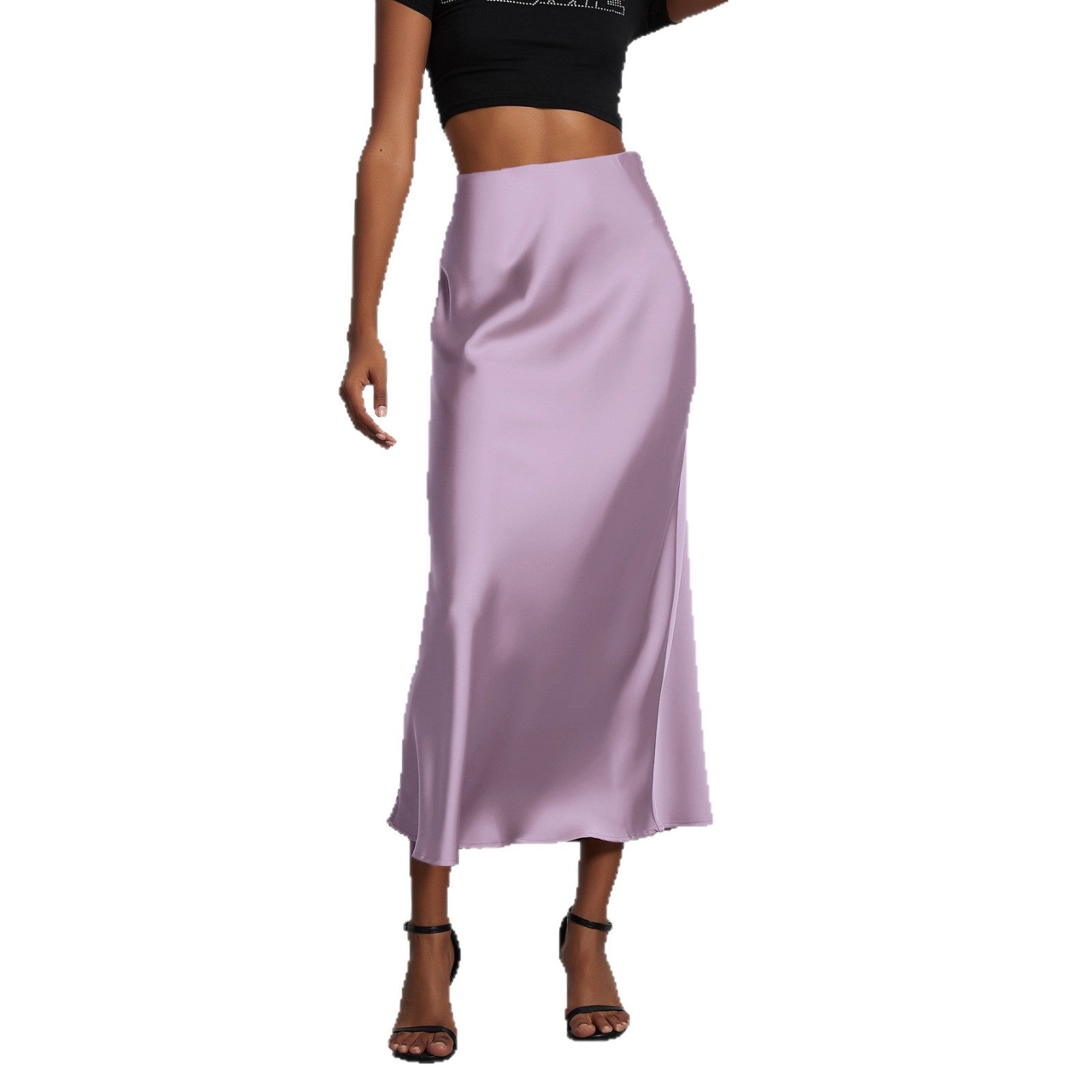 Damen Stilvolle Satin-Stretchrock mit hohem Bund und fließendem Schnitt