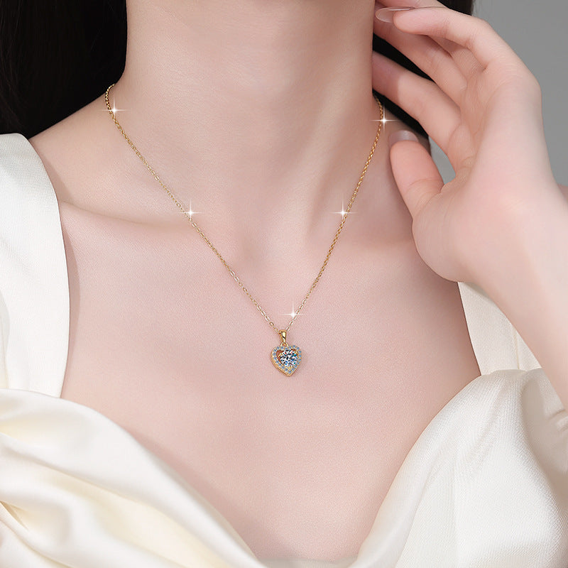 Damen Halskette mit herzförmigem Anhänger und funkelndem Kristall Shop Nory