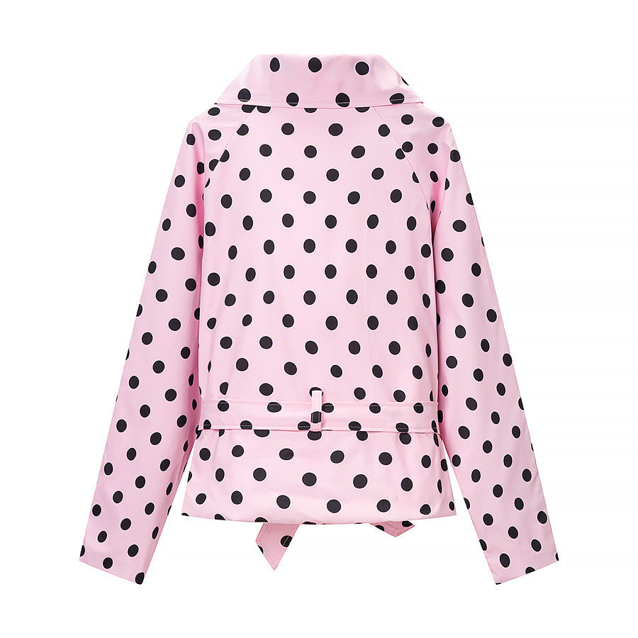 Damen Kurztrenchjacke im Polka‑Dot‑Muster, doppelreihig mit Taillengürtel Shop Nory