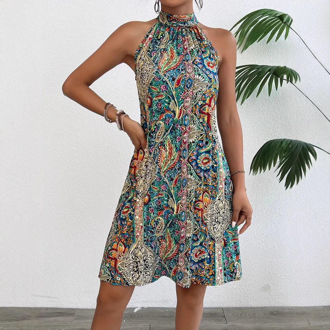 Damen Halterneck Kleid mit buntem Paisley-Muster Shopnory