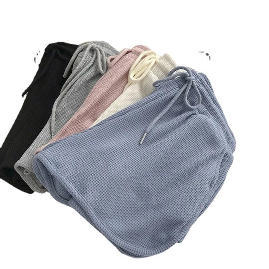 Damen lässige Waffelstruktur-Shorts mit verstellbarem Kordelzug und elastischem Bund
