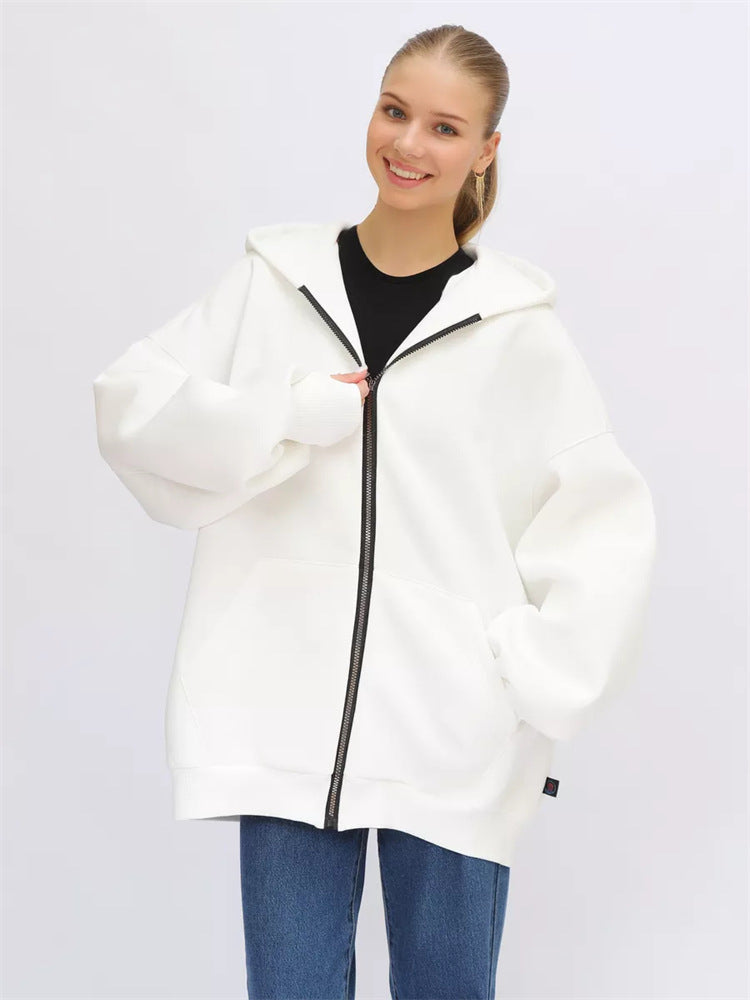 Damen lässiger Oversized Zip-Hoodie mit tiefen Taschen