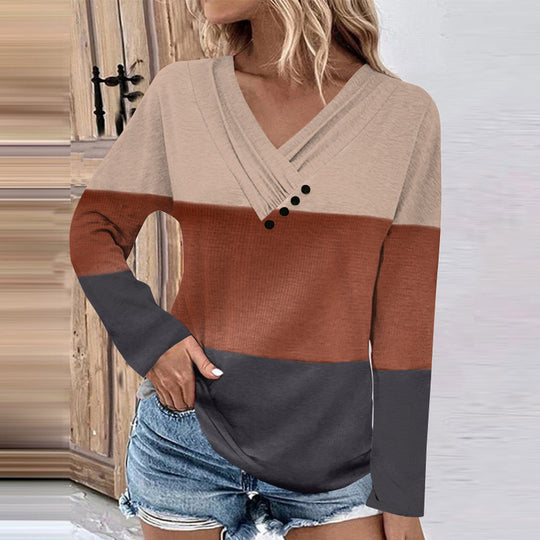 Damen Gerippter V-Ausschnitt Pullover mit Farbverlauf, Zierknöpfen und legerer Passform Shop Nory