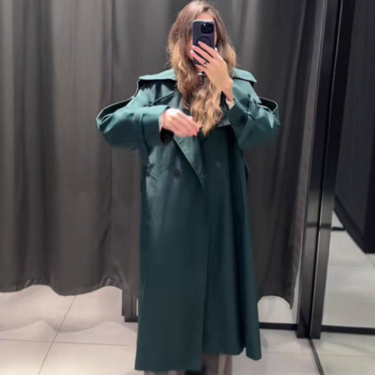 Damen Langer wasserabweisender Trenchcoat mit Taillengürtel und hohem Stehkragen Shop Nory