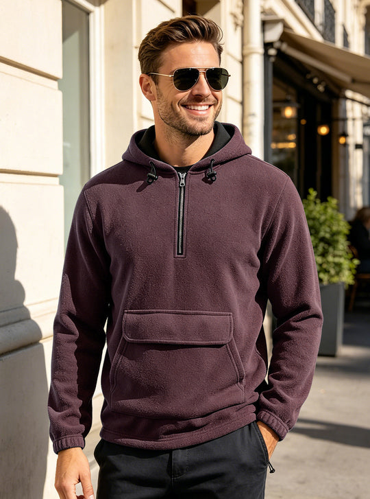 Herren Fleece-Hoodie mit halbem Reißverschluss, Kängurutasche und verstellbarer Kapuze Shop Nory