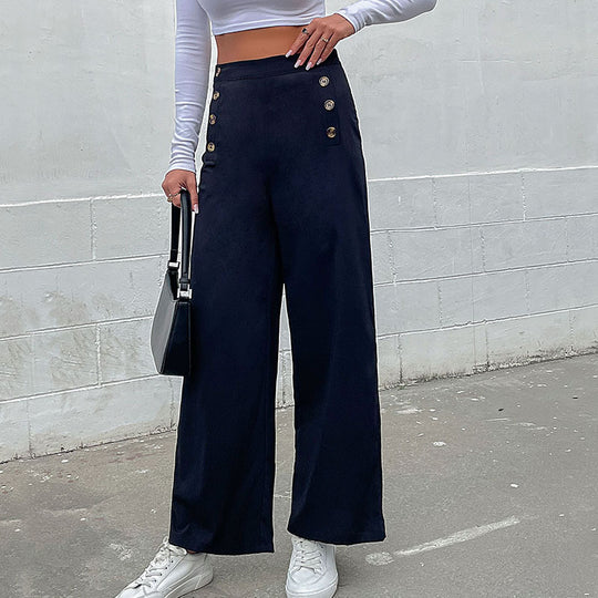 Damen High‑Waist Palazzo‑Hose mit maritim inspirierter Zierknopfleiste und weitem Bein Shop Nory