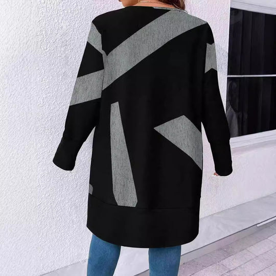Damen Oversize Strickcardigan mit geometrischem Muster, Knopfverschluss und aufgesetzten Taschen Shop Nory