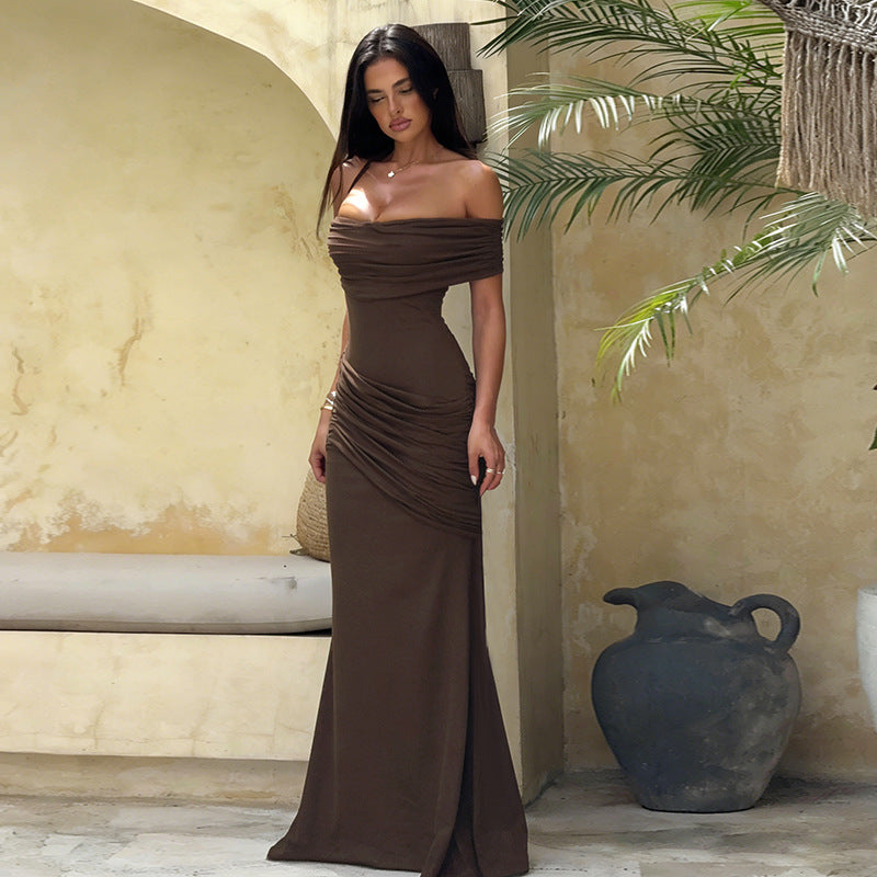 Damen Off-Shoulder Maxikleid mit eleganter Drapierung Shopnory