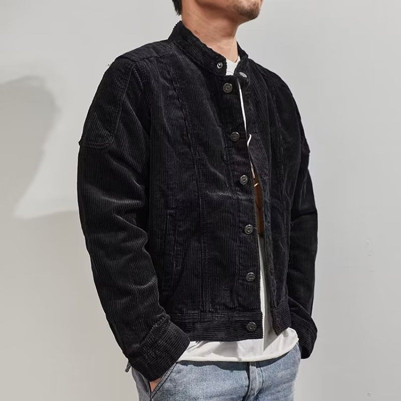 Herren Kurz geschnittene Kordjacke im Worker‑Style mit Stehkragen und Druckknopfleiste Shop Nory