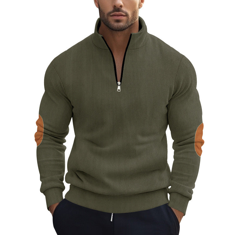 Herren Strickpullover mit modernem Reißverschluss und eleganten Ellbogenpatches
