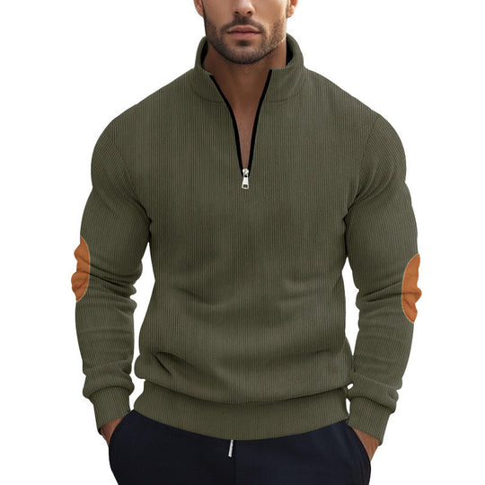 Herren Strickpullover mit modernem Reißverschluss und eleganten Ellbogenpatches
