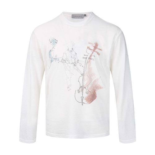 Damen Feinstrukturiertes Langarmshirt mit Rundhalsausschnitt und filigranem Grafikprint Shop Nory