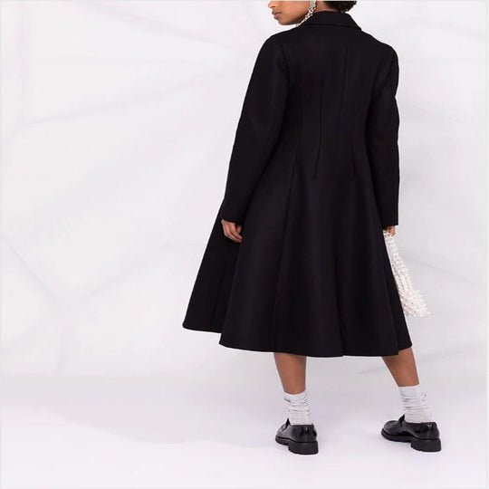 Damen Taillierter A-Linien Mantel mit asymmetrischer Einreihe und schwingendem Rock Shop Nory