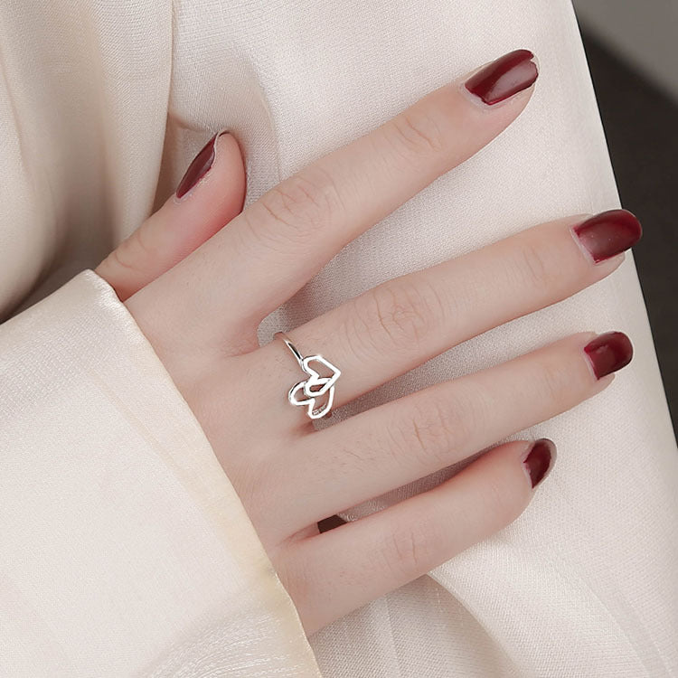 Damen Offener Doppelherzring aus hochwertigem Silber Shop Nory