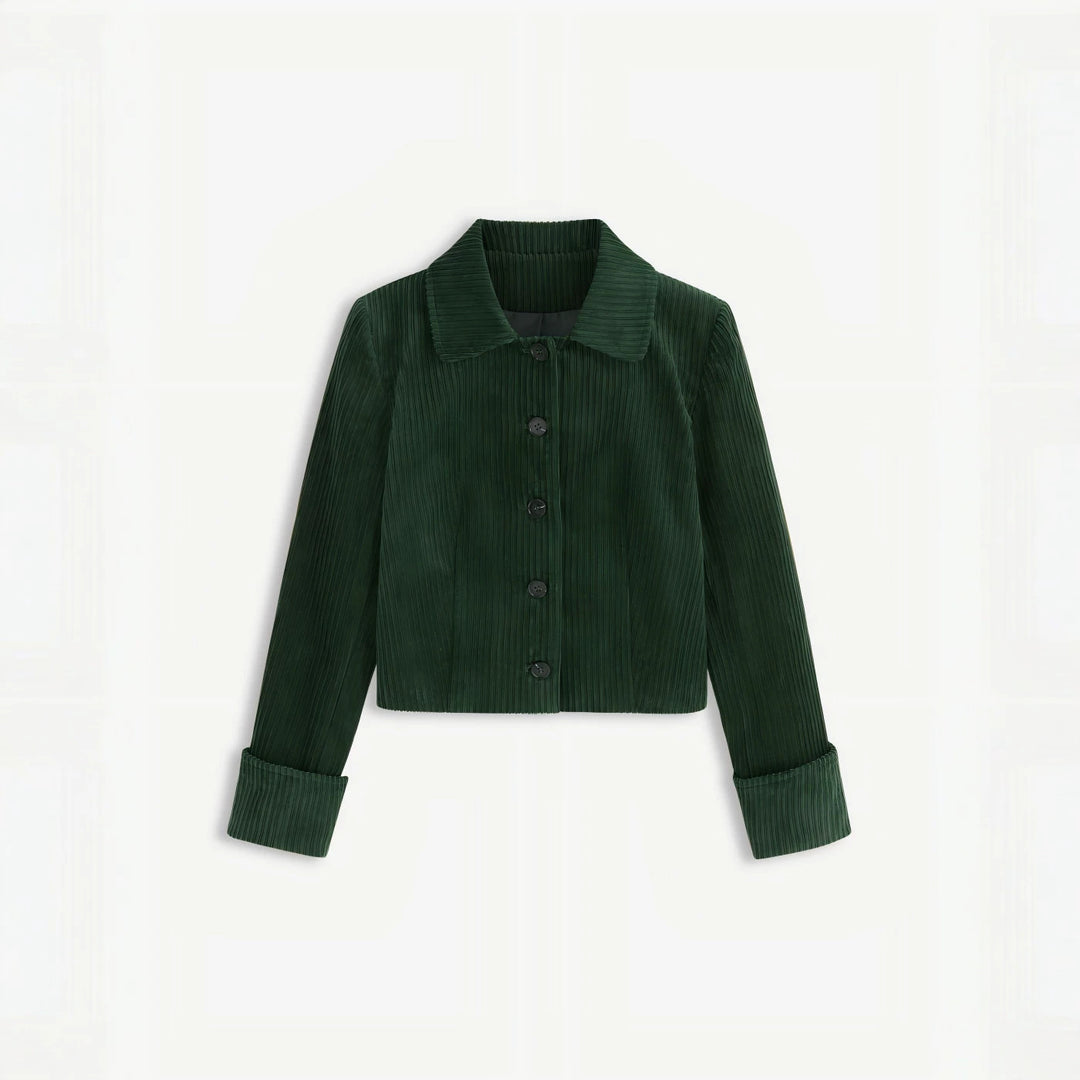 Damen Plissierte Kurzjacke mit Hemdkragen und umgeschlagenen Manschetten Shop Nory