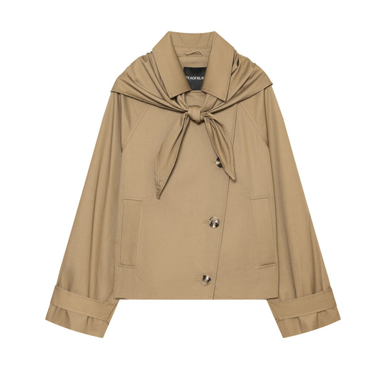 Damen Cropped Trench‑Capejacke mit Schleifenkragen und kastiger Silhouette Shop Nory