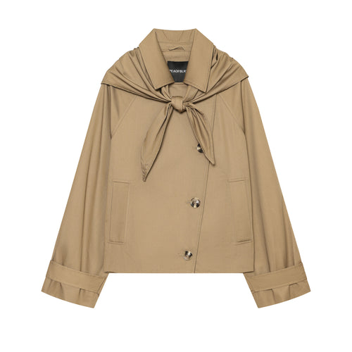 Damen Cropped Trench‑Capejacke mit Schleifenkragen und kastiger Silhouette Shop Nory