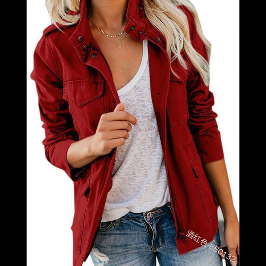 Damen Utility-Fieldjacke mit Stehkragen, aufgesetzten Taschen und Taillenzug Shop Nory