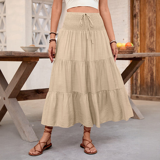 Damen Stufiger Maxi‑Rock mit Smokbund, Tunnelzug und luftiger Leinenoptik Shop Nory
