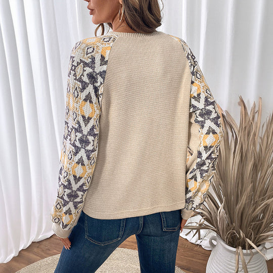 Damen Waffelstrick-Pullover mit gemusterten Raglanärmeln Shop Nory