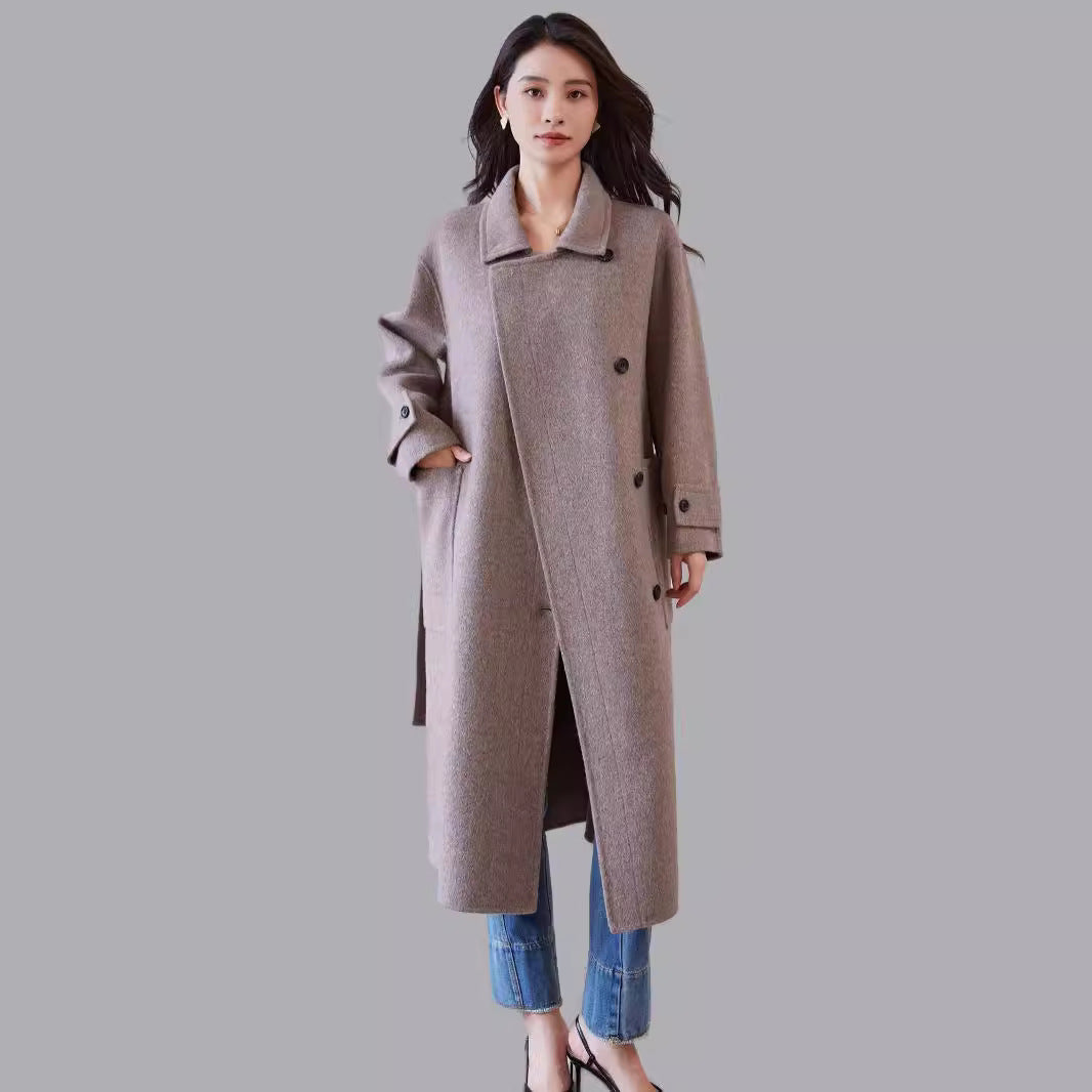 Damen Oversize Wollmantel mit Bindegürtel und weitem Revers Shop Nory