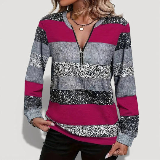 Damen Modischer Zip-Pullover mit grafischem Muster