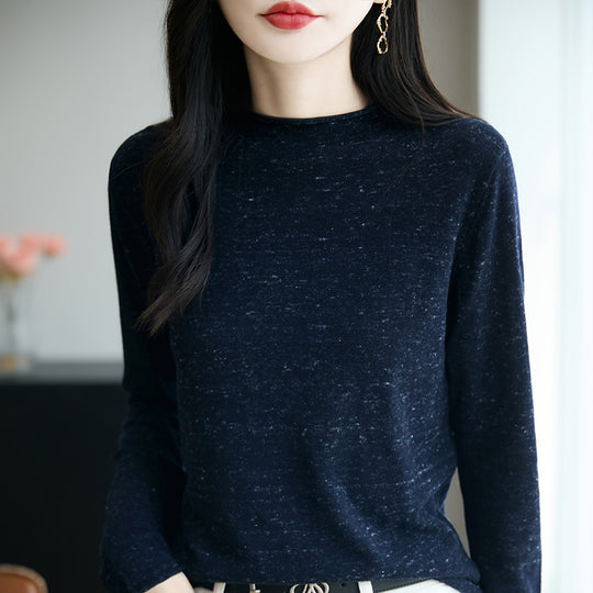 Damen Minimalistischer Nep-Strick-Longsleeve mit kurzem Stehkragen Shop Nory
